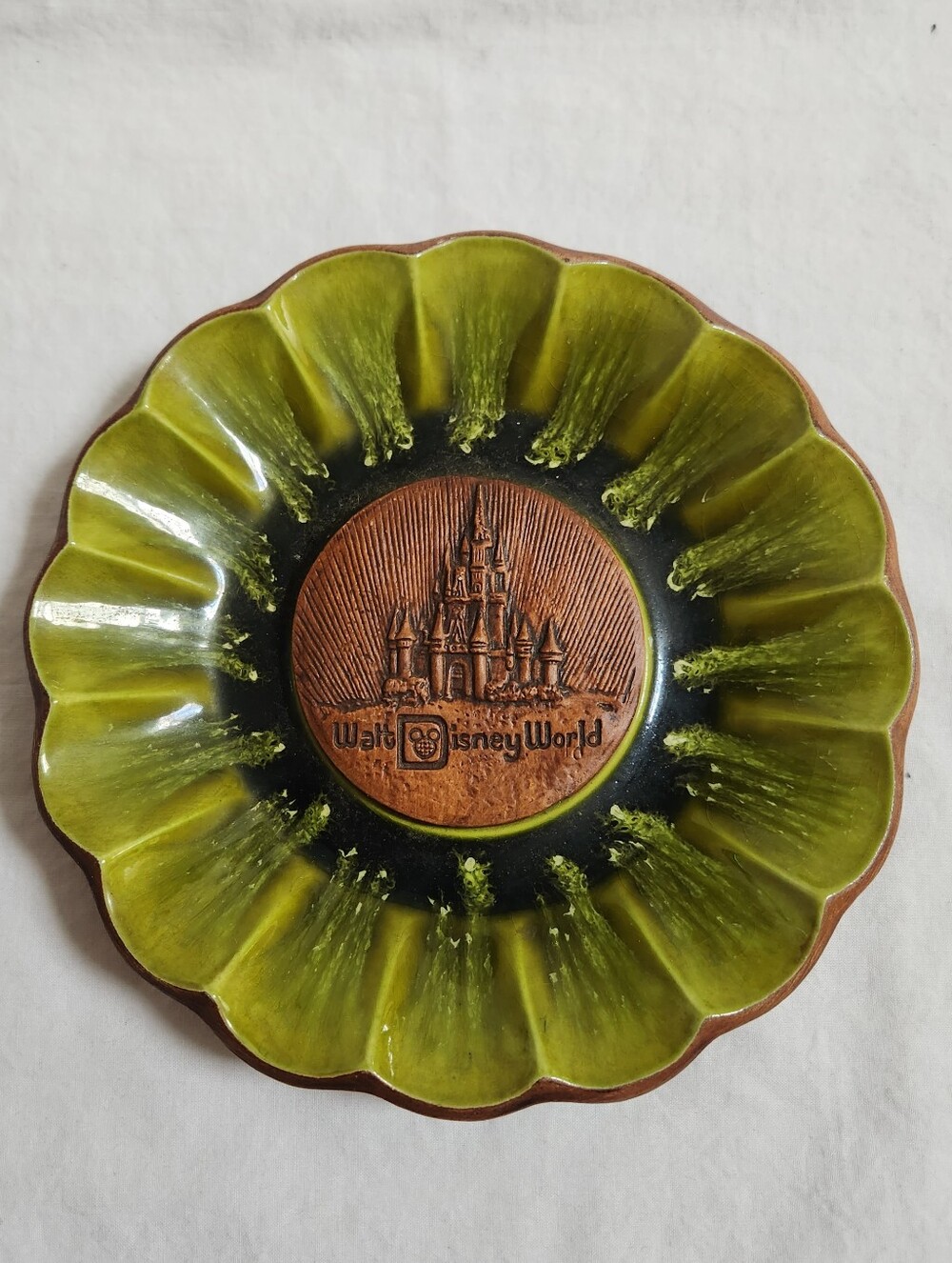 Walt Disney World Productions Olive Green and Brown Dish